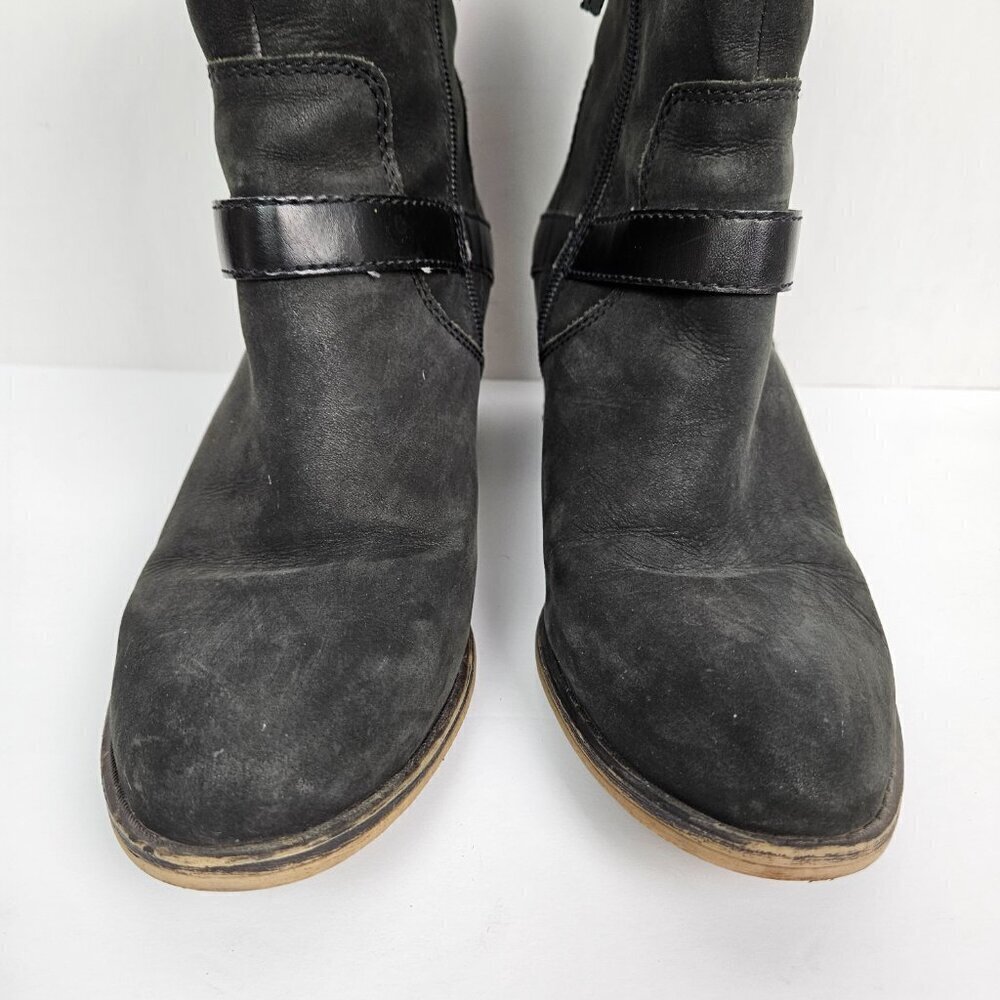 Franco Sarto Larisa 2 Black Nubuck Leather Moto Buckle Heeled Ankle Boot 8.5 - Picture 3 of 10